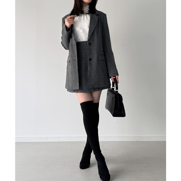グレンチェックオーバーサイズジャケット＋フレアミニスカート(インパン付き)set | JUNOAH | 詳細画像14 