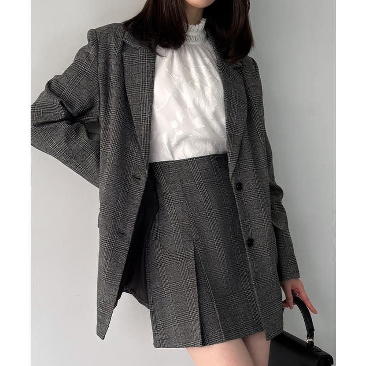 グレンチェックオーバーサイズジャケット＋フレアミニスカート(インパン付き)set | JUNOAH | 詳細画像15 