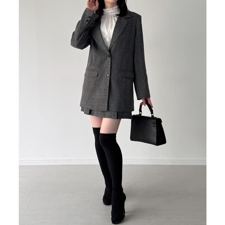 グレンチェックオーバーサイズジャケット＋フレアミニスカート(インパン付き)set | JUNOAH | 詳細画像16 