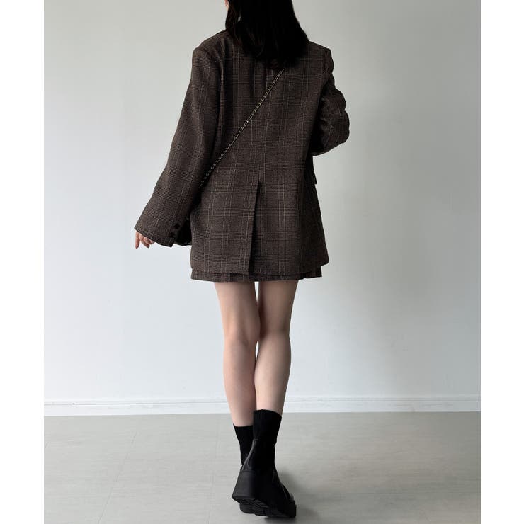 グレンチェックオーバーサイズジャケット＋フレアミニスカート(インパン付き)set | JUNOAH | 詳細画像4 