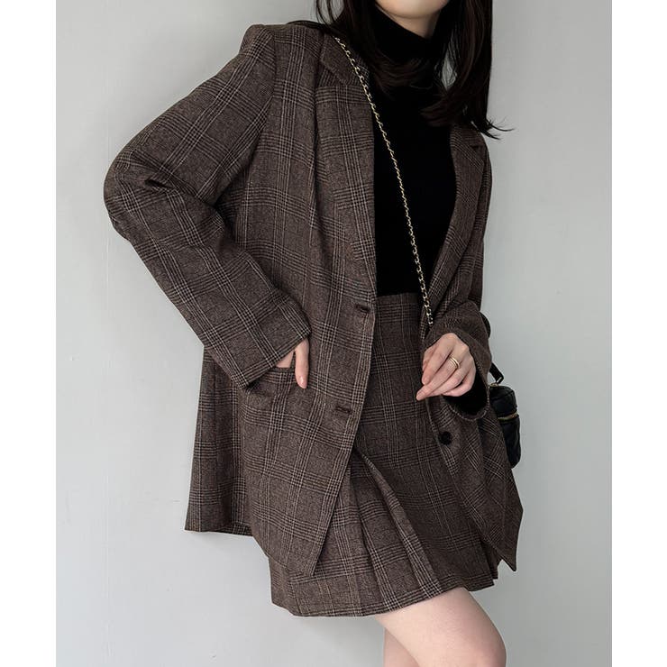 グレンチェックオーバーサイズジャケット＋フレアミニスカート(インパン付き)set | JUNOAH | 詳細画像5 