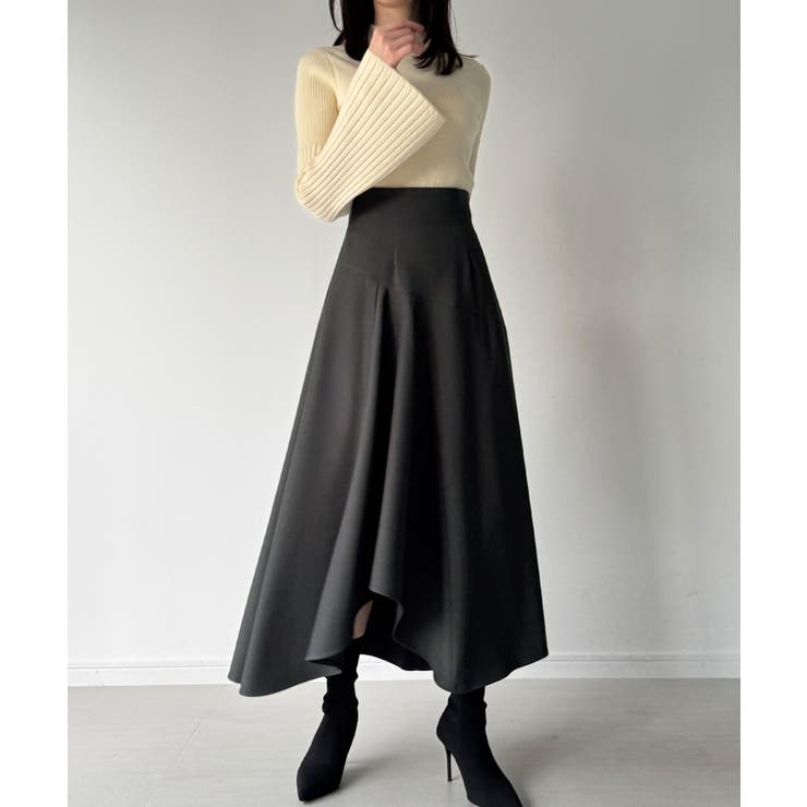 チャコール | ラッフルレースアップスカート(裏地なし) | JUNOAH