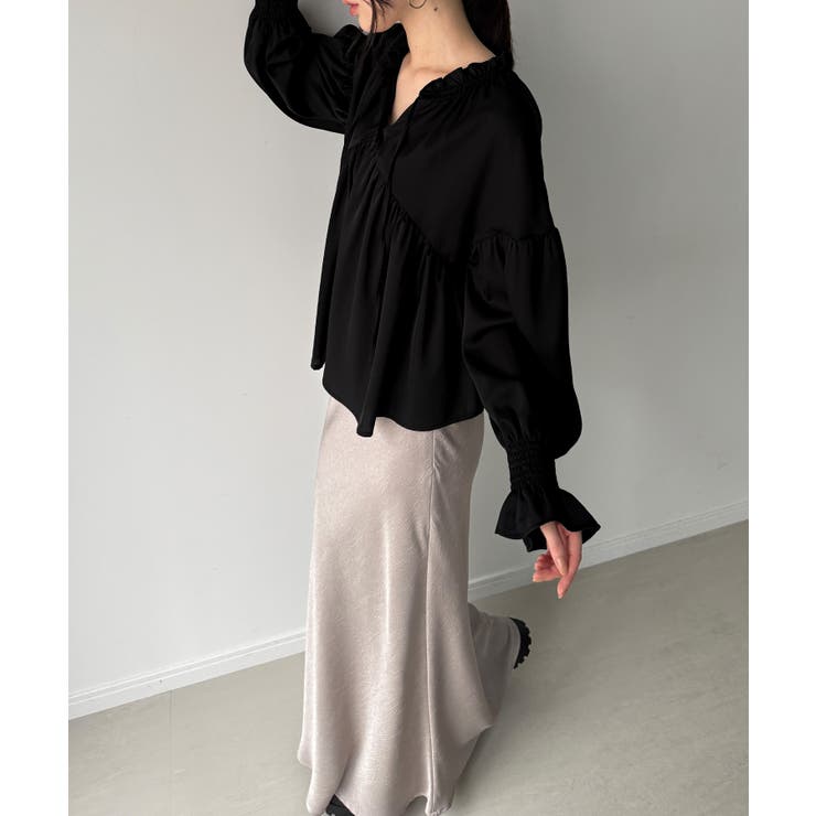 Vネックペプラムギャザーブラウス | JUNOAH | 詳細画像10 