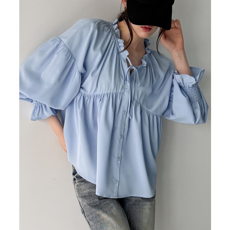 Vネックペプラムギャザーブラウス | JUNOAH | 詳細画像11 