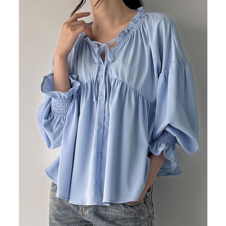 Vネックペプラムギャザーブラウス | JUNOAH | 詳細画像12 