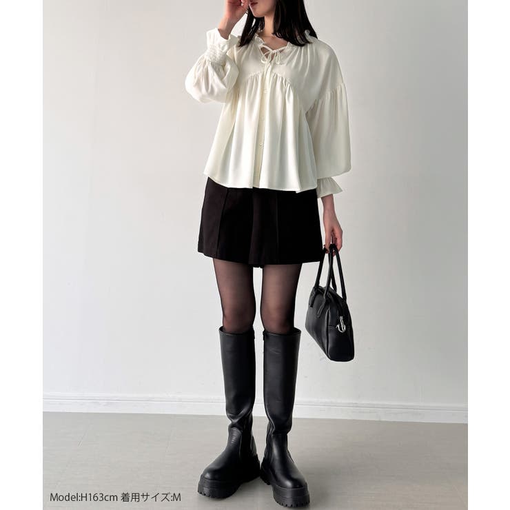 Vネックペプラムギャザーブラウス | JUNOAH | 詳細画像2 