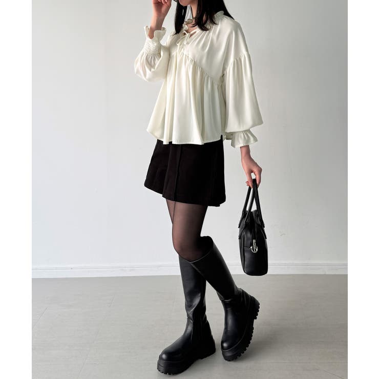 Vネックペプラムギャザーブラウス | JUNOAH | 詳細画像4 