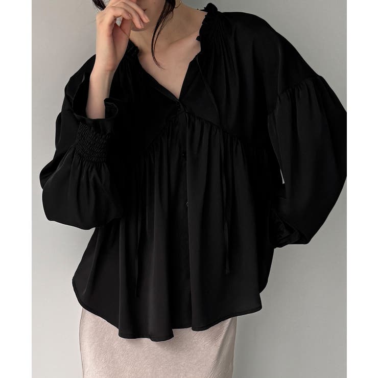 Vネックペプラムギャザーブラウス | JUNOAH | 詳細画像7 