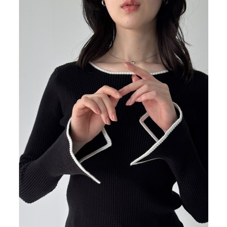 ボートネックフレアスリーブバイカラーニット | JUNOAH | 詳細画像6 