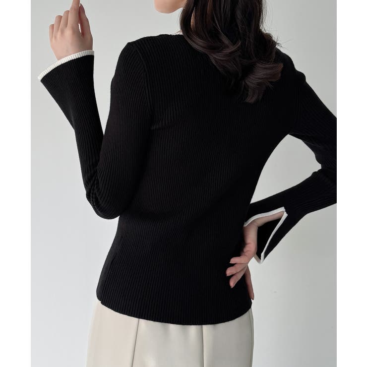 ボートネックフレアスリーブバイカラーニット | JUNOAH | 詳細画像7 