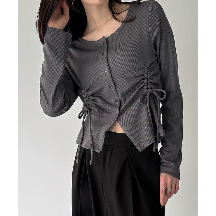 チャコール | ドロストデザインリブカーディガン | JUNOAH