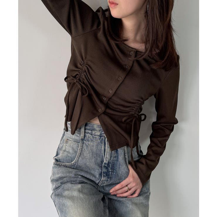 ブラウン | ドロストデザインリブカーディガン | JUNOAH