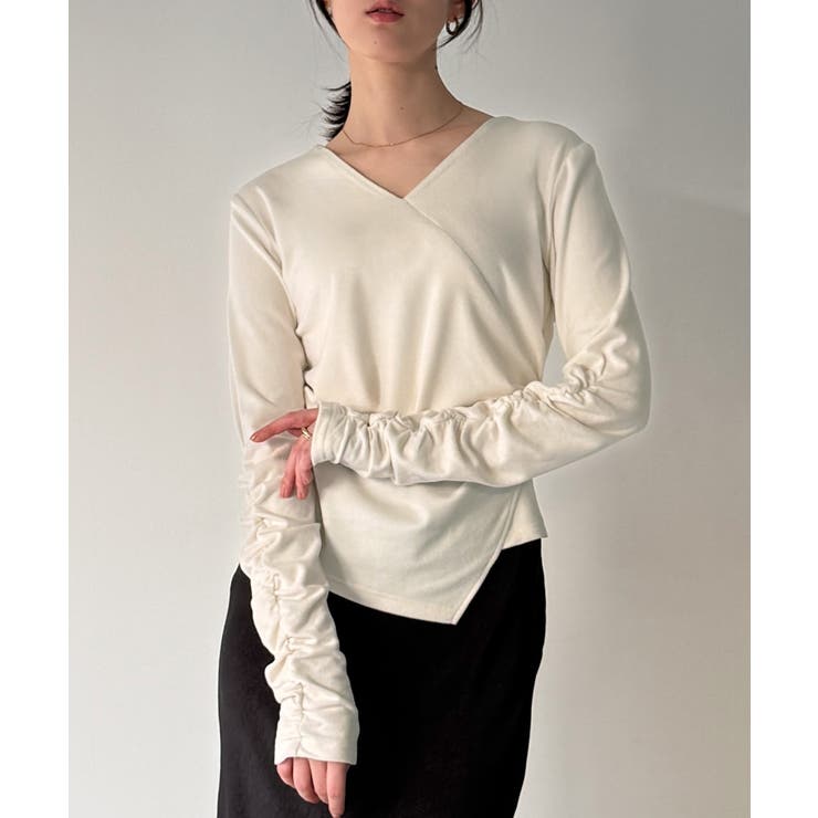 ホワイト | 微起毛カシュクールドレープカットソー | JUNOAH