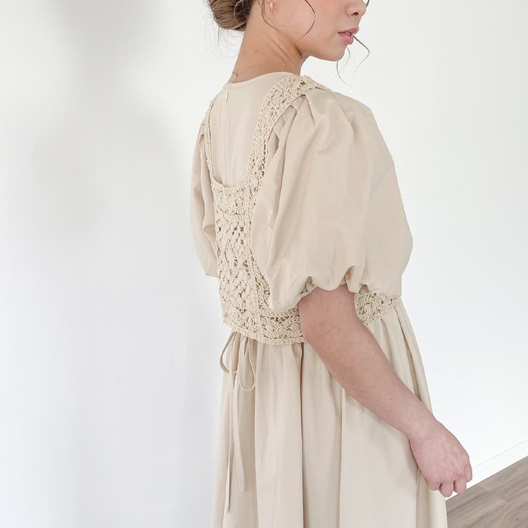 ビスチェ付きパフスリーブマキシ丈ワンピース | JUNOAH | 詳細画像8 