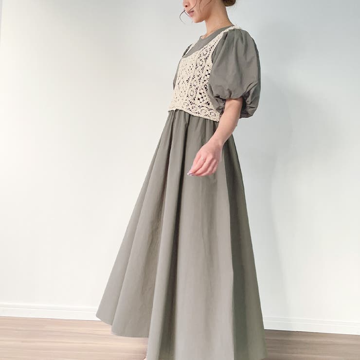 ビスチェ付きパフスリーブマキシ丈ワンピース | JUNOAH | 詳細画像11 