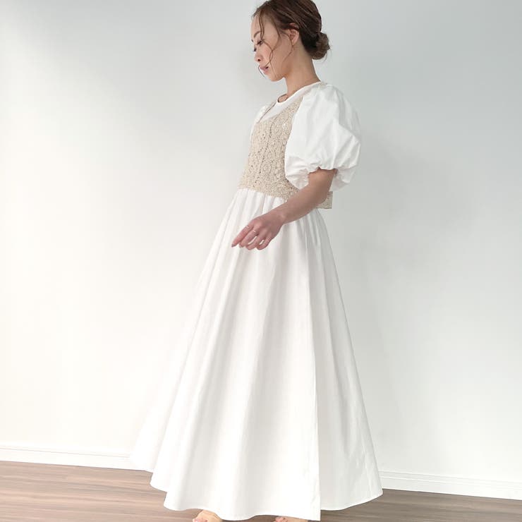 ビスチェ付きパフスリーブマキシ丈ワンピース | JUNOAH | 詳細画像2 