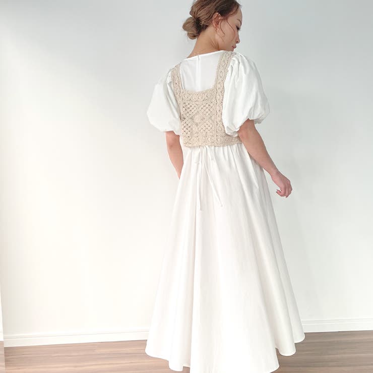 ビスチェ付きパフスリーブマキシ丈ワンピース | JUNOAH | 詳細画像3 