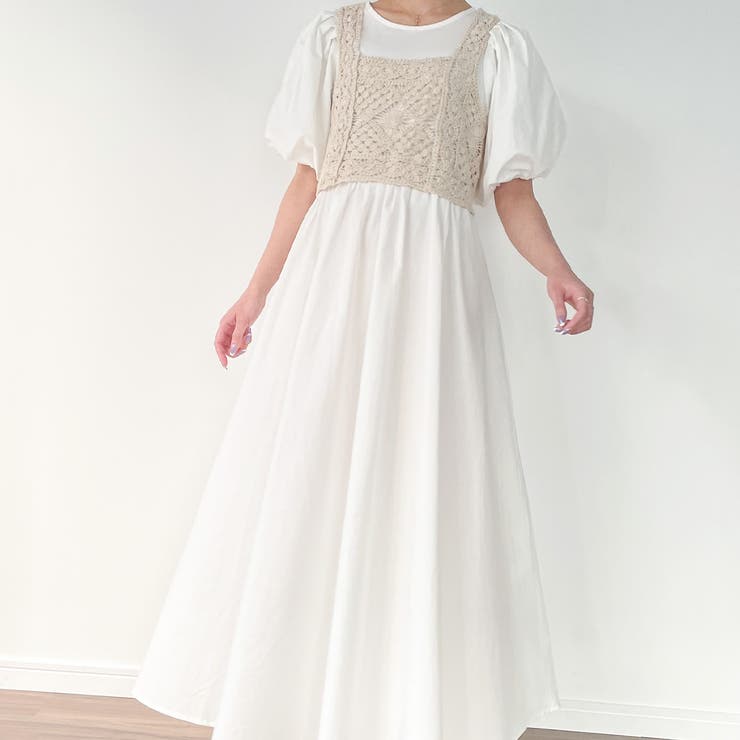 ビスチェ付きパフスリーブマキシ丈ワンピース | JUNOAH | 詳細画像4 