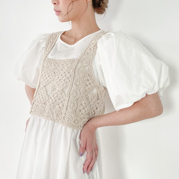 ビスチェ付きパフスリーブマキシ丈ワンピース | JUNOAH | 詳細画像5 