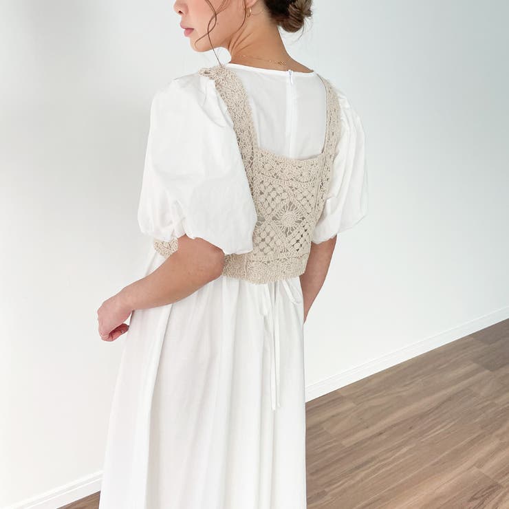 ビスチェ付きパフスリーブマキシ丈ワンピース | JUNOAH | 詳細画像6 