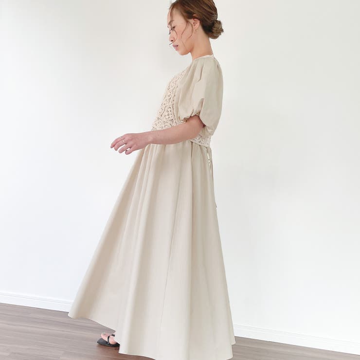 ビスチェ付きパフスリーブマキシ丈ワンピース | JUNOAH | 詳細画像7 