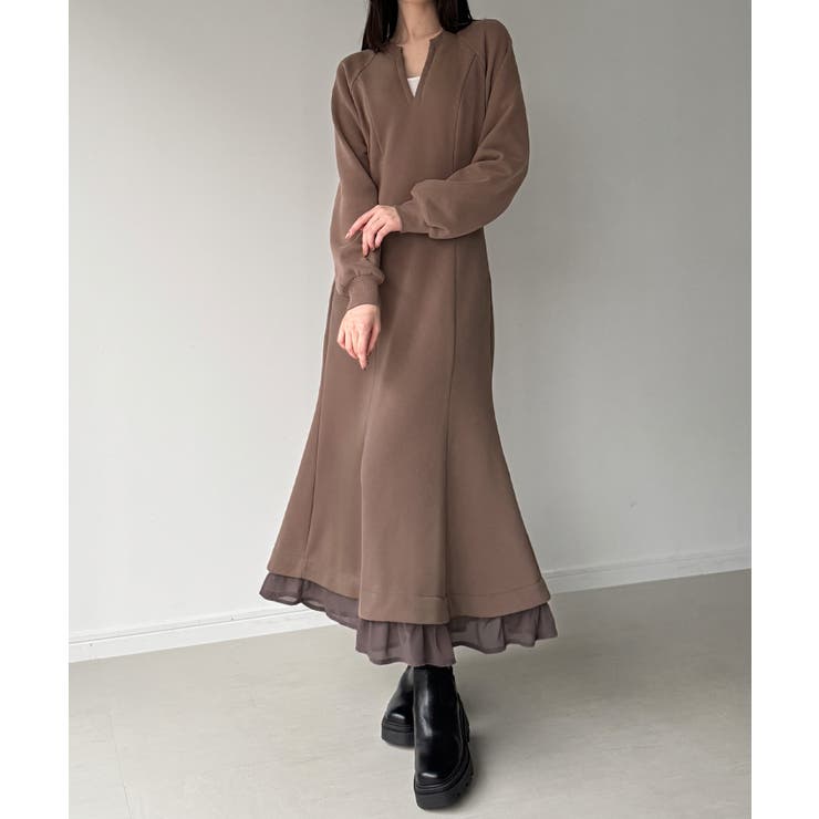 裏起毛レイヤードデザインマーメイドワンピース | JUNOAH | 詳細画像10 