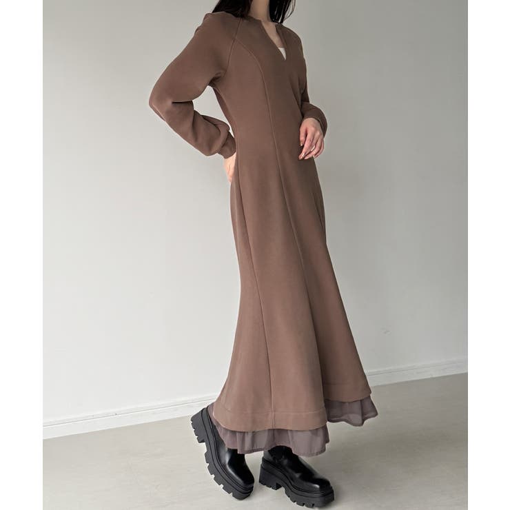 裏起毛レイヤードデザインマーメイドワンピース | JUNOAH | 詳細画像11 