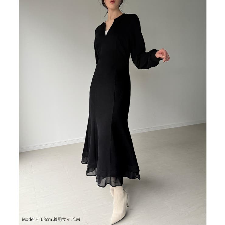 裏起毛レイヤードデザインマーメイドワンピース | JUNOAH | 詳細画像2 