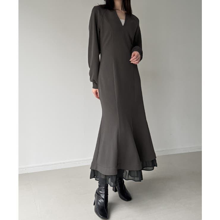 裏起毛レイヤードデザインマーメイドワンピース | JUNOAH | 詳細画像6 