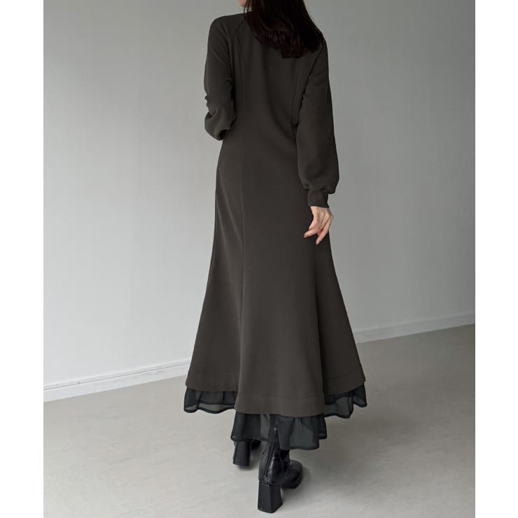 裏起毛レイヤードデザインマーメイドワンピース | JUNOAH | 詳細画像9 