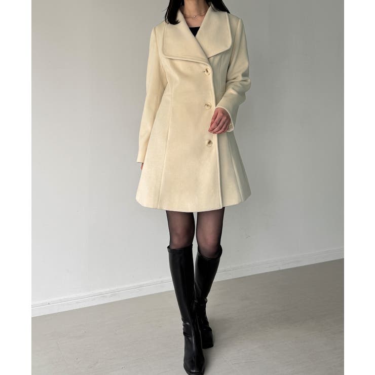 ショールカラーミドル丈ウエストシェイプフレアコート | JUNOAH | 詳細画像12 