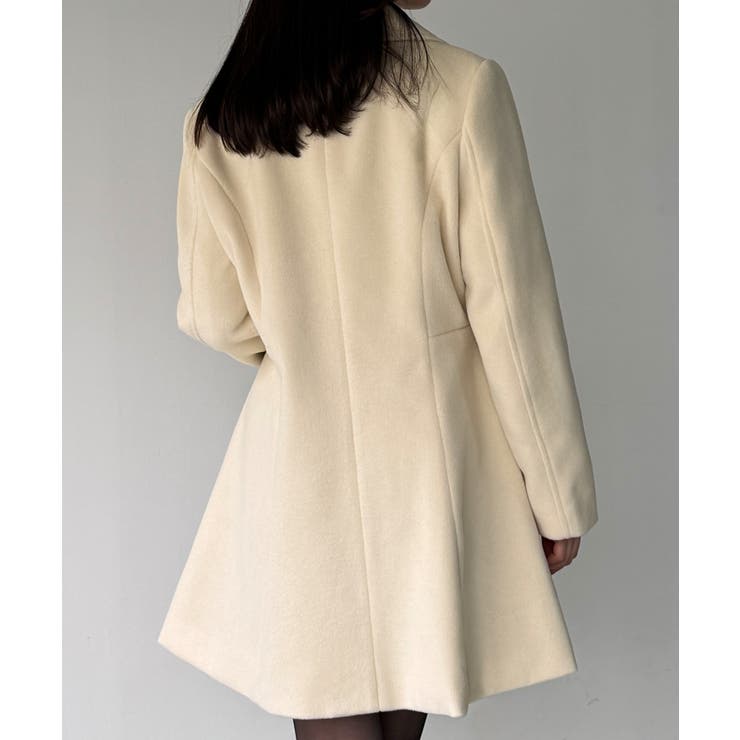 ショールカラーミドル丈ウエストシェイプフレアコート | JUNOAH | 詳細画像14 