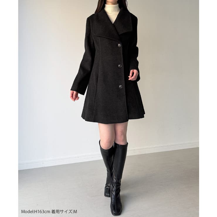 ショールカラーミドル丈ウエストシェイプフレアコート | JUNOAH | 詳細画像2 