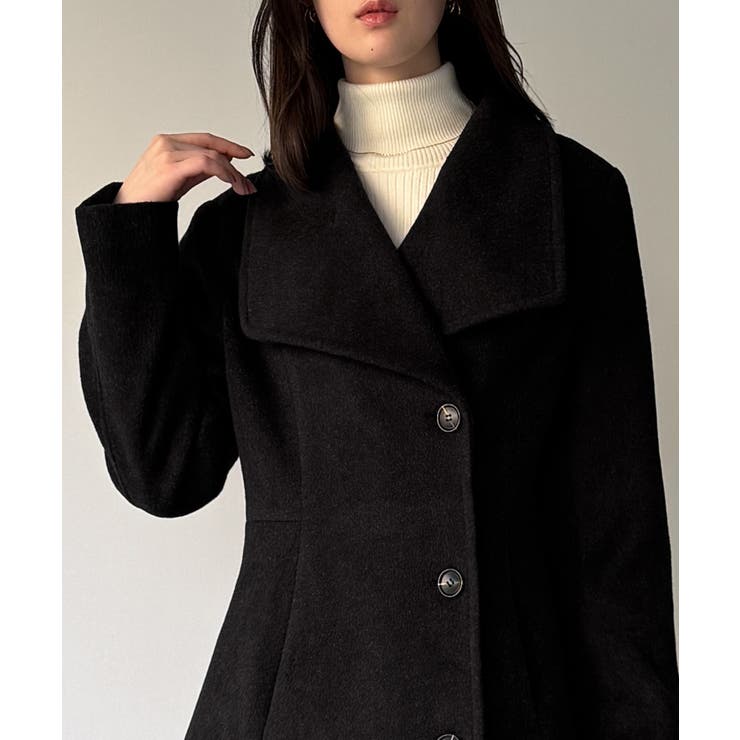 ショールカラーミドル丈ウエストシェイプフレアコート | JUNOAH | 詳細画像4 