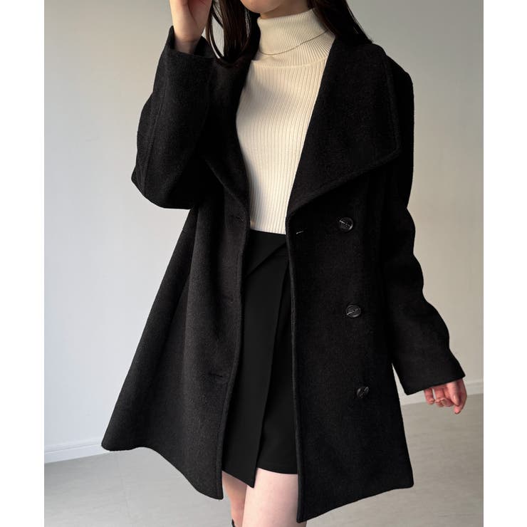 ショールカラーミドル丈ウエストシェイプフレアコート | JUNOAH | 詳細画像5 