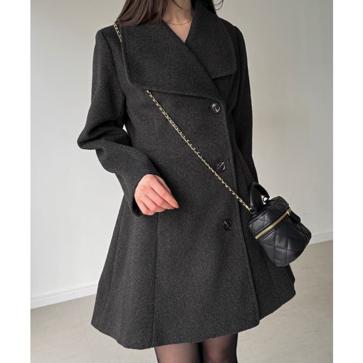 ショールカラーミドル丈ウエストシェイプフレアコート | JUNOAH | 詳細画像7 