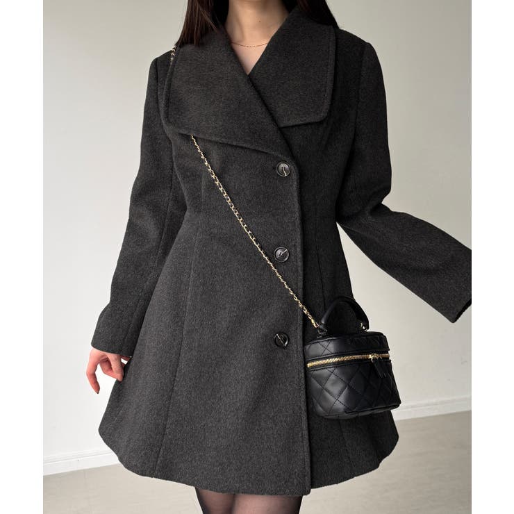 ショールカラーミドル丈ウエストシェイプフレアコート | JUNOAH | 詳細画像8 