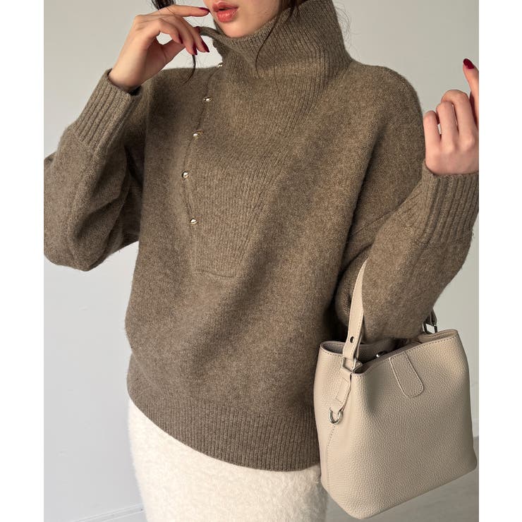 2wayネックゴールドボタンニットプルオーバー | JUNOAH | 詳細画像10 