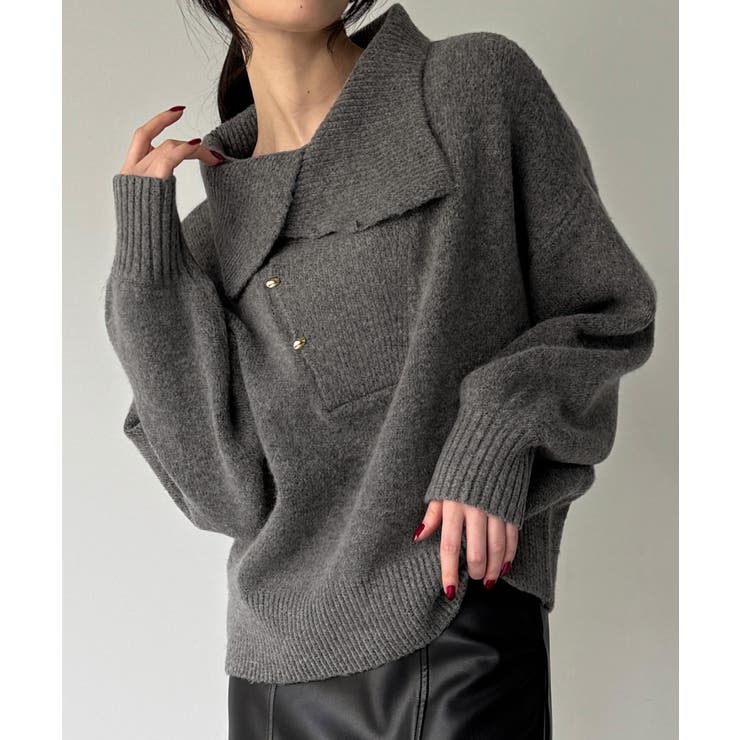 2wayネックゴールドボタンニットプルオーバー | JUNOAH | 詳細画像13 