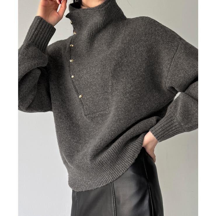 2wayネックゴールドボタンニットプルオーバー | JUNOAH | 詳細画像15 