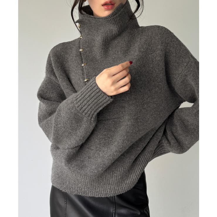 2wayネックゴールドボタンニットプルオーバー | JUNOAH | 詳細画像17 