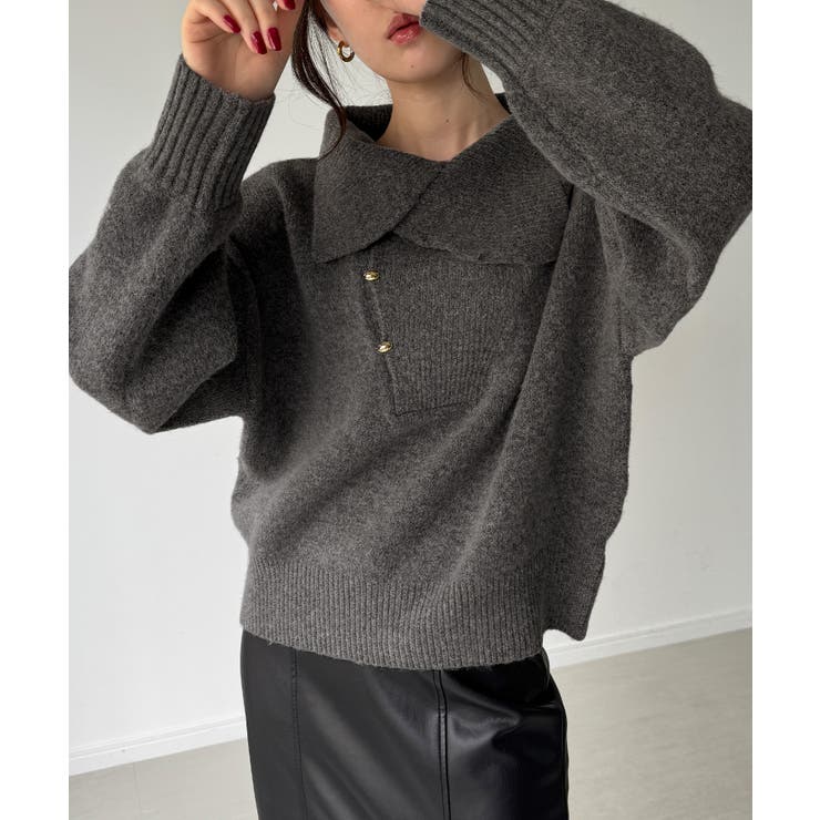 2wayネックゴールドボタンニットプルオーバー | JUNOAH | 詳細画像18 