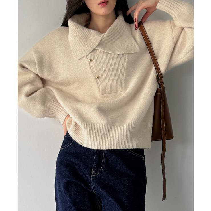 2wayネックゴールドボタンニットプルオーバー | JUNOAH | 詳細画像3 