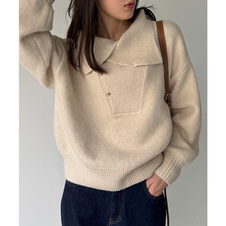 2wayネックゴールドボタンニットプルオーバー | JUNOAH | 詳細画像6 