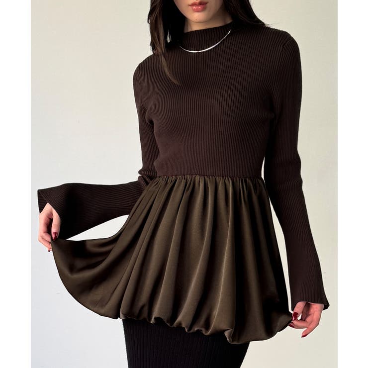 サテンドッキングバルーンニットトップス | JUNOAH | 詳細画像11 