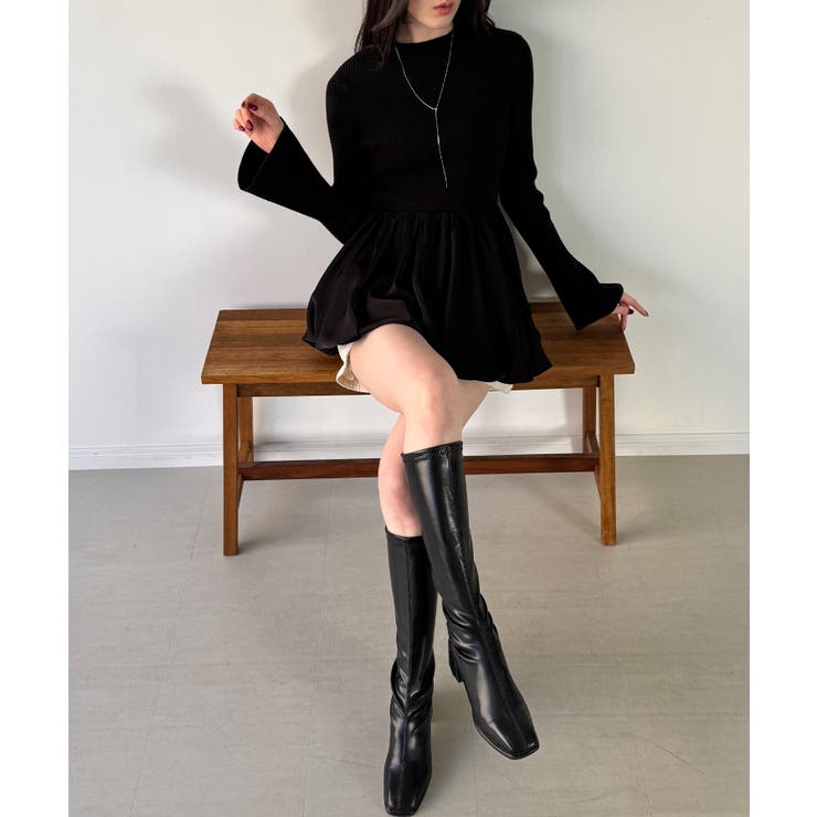 サテンドッキングバルーンニットトップス | JUNOAH | 詳細画像2 