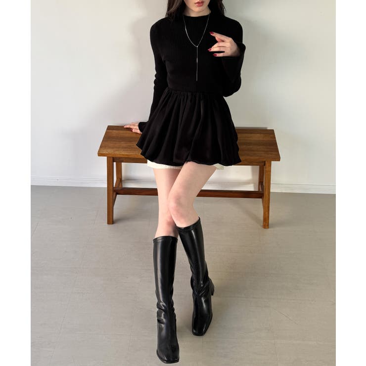 サテンドッキングバルーンニットトップス | JUNOAH | 詳細画像3 