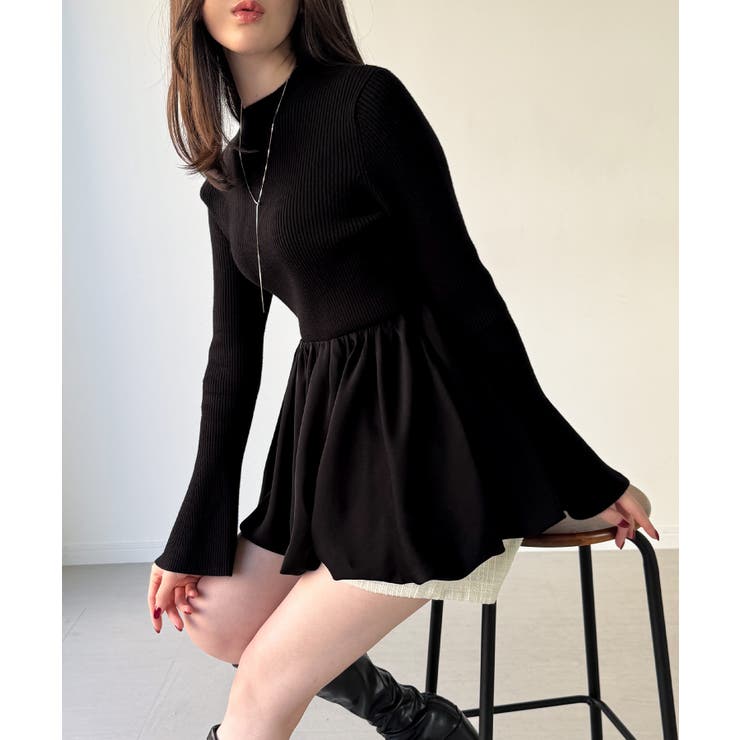 サテンドッキングバルーンニットトップス | JUNOAH | 詳細画像4 