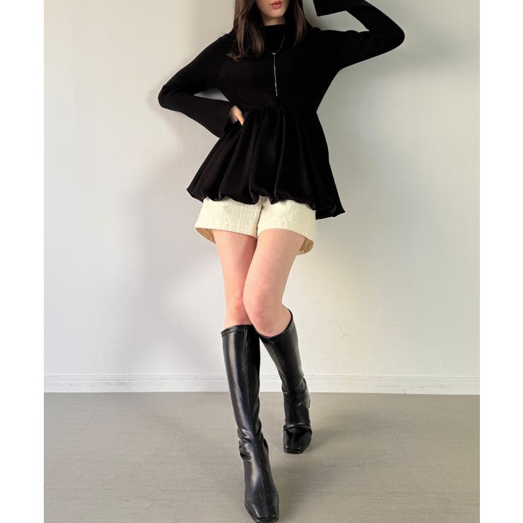 サテンドッキングバルーンニットトップス | JUNOAH | 詳細画像6 