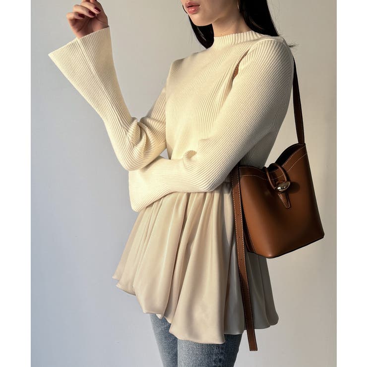 サテンドッキングバルーンニットトップス | JUNOAH | 詳細画像8 